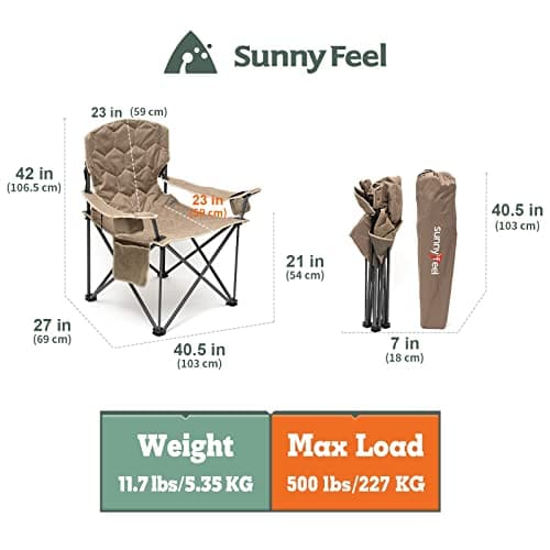 SUNNYFEEL XXL Oversized Camping Chair Heavy Duty 500 LBS for Big Tall People Above 6'4 Padded Portable Folding Sports Lawn Chairs with Armrest Cup Holder & Pocket for Outdoor/Travel/Picnic/Camp - Thumbnail 3