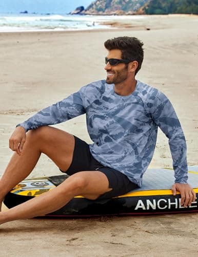 PINSPARK Men's Camouflage Rash Guard Shirts Quick Dry UV Protection Fishing Shirts Long Sleeve UPF 50+ Summer Swim Shirt - Thumbnail 2