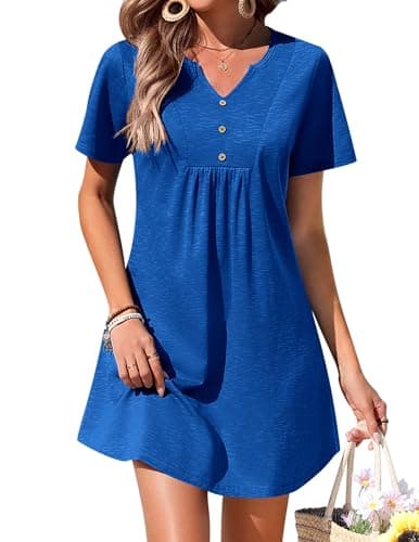 Ekouaer Women's Swimsuit Coverup Short Sleeve Bathing Suit Cover Up V Neck Beach Cover Up Dress Vacation Outfits 2026 (Royal Blue, Small) - Image 1