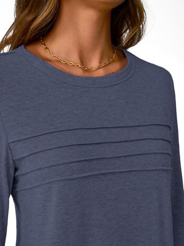 NORACORA 3/4 Length Sleeve Womens Tops Spring Fall Fashion Tops 2025 Dressy Casual Blouses Trendy Pleated Tunic Outfits Tee Tshirts Navy Blue XXL - Thumbnail 6