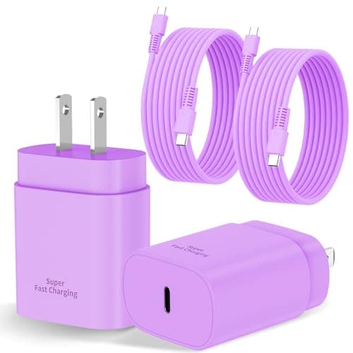 Type C Charger Fast Charging, 6.5FT/2M USB C Charger Fast Charging for Samsung S25/S24/Plus/Ultra, PD 3.0 GaN Type C Charging Block Compatible with iPhone 17/16/15 and More (Purple, 2 PCS) - Image 1