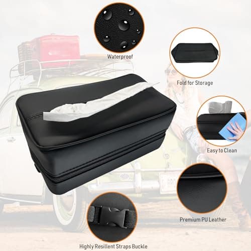 Witaxima Large Car Tissue Holder for 120 Standard Tissues, Premium PU Leather Tissue Holder in Car Backseat Rectangular, Napkin Holder for Car Fits for Kleenex Tissues Box Daily Use Black - Thumbnail 4