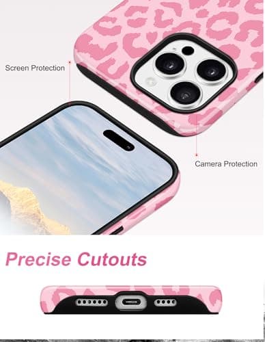 Aitipy Magnetic Cheetah Phone Case for iPhone 14 Pro Max, Compatible with MagSafe, Cute Aesthetic Pink Leopard Print Soft TPU and Hard PC Shockproof Protective Phone Cover for Women Girls - Thumbnail 5