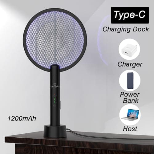 Gooqand Bug Zapper Racket, 2 Mode Fly Swatter USB Rechargeable, 4000V Electric Fly Zapper with 3 Layer Safety Mesh，Electric Racket for Kitchen, Home, Garden and Outdoors - Thumbnail 5