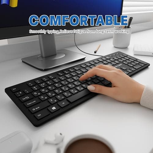 MIKUSO Russian Keyboard with English (Cyrillic),Non Fading Characters,12 Multimedia Keys USB Interface,1.6m line Length Suitable for Computer Laptop PC,Full Size with Number Key,Plug and Play - Thumbnail 3