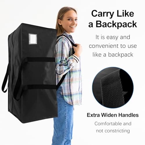 VELVETSURE Heavy Duty Extra Large Moving Bags W/Backpack Straps - Strong Handles & Zippers, Storage Totes For Space Saving, Fold Flat, Alternative to Moving Box and Storage Bin (Set of 6, Black) - Thumbnail 4