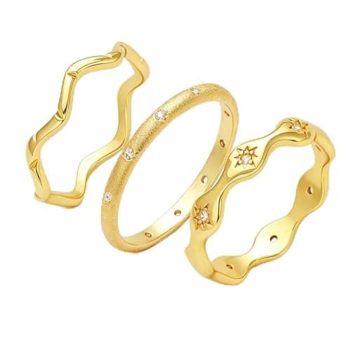 Fimewon Stackable Rings for Women Tarnish Free Gold Rings Set with Cubic Zirconia Dainty Bands Fashion Jewelry for Her Size 8 - Image 1
