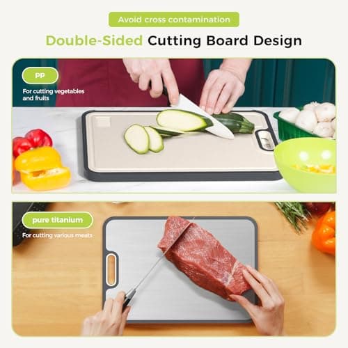 Titanium Cutting Board Double Sided Food Grade, Pure Titanium/PP for Kitchen, Cutting Board Easy to Clean[15.5”*10.5”+12”*8.5”] - Thumbnail 4