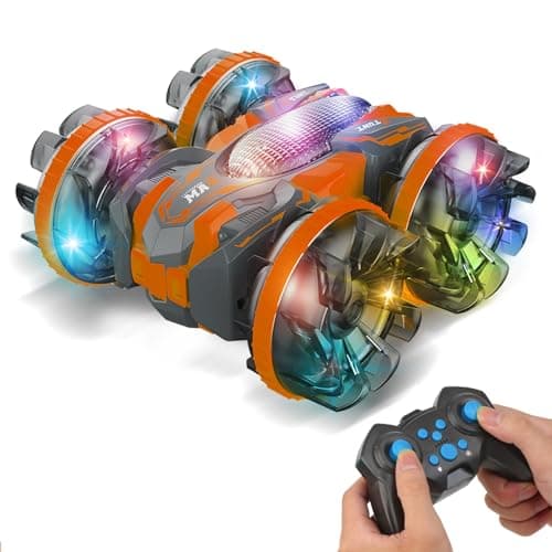 MOMONOVA Amphibious RC Stunt Car for Kids – 4WD Double-Sided 360° Flip Remote Control Vehicle, Colorful LED Wheels, Rechargeable Off-Road Toy for Boys Girls Age 6+