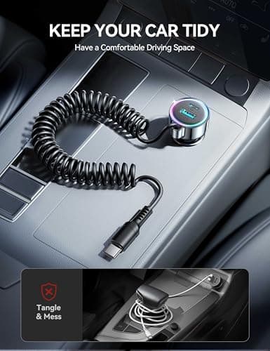 USB C 90W Car Charger for iPhone 17/16 Pro Max, PD & QC3.0 w/5 ft 45W Type Coiled Cable, Fast Car Phone Charger Adapter for iPhone 17Air/15 Pro, Samsung Galaxy S26/S25/S24, Pixel 10/LG/Android, iPad - Thumbnail 6