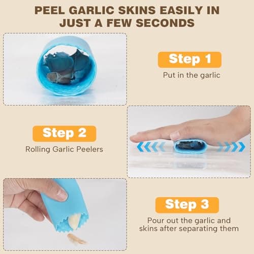 Cook Guy 304 Stainless Steel Garlic Press Rocker Set - Premium Garlic Mincer, Crusher, Peeler, and Scraper Tool for Effortless Mincing - Comfortable Grip Garlic Grinder (Gold) - Thumbnail 2