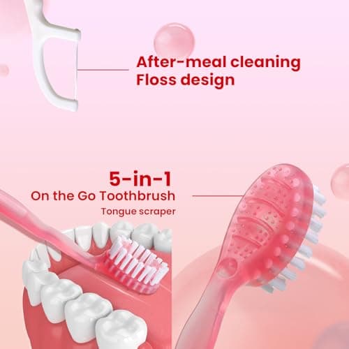 20Pack Mini Disposable Toothbrushes 5-in-1 Portable Pre-Pasted Travel Toothbrush with Toothpaste+Tongue Scraper+Floss+Pick Individually Wrapped Small Prepasted Travel Toothbrush for Kids Adult - Thumbnail 3