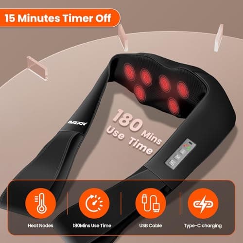 AMZPONY® Cordless Neck Massager for Pain Relief Deep Tissue, Rechargeable Shiatsu Neck and Back Massager with Heat Kneading Shoulder Massage for Body Muscle Pain Relief,Gifts for Mom Dad Friends - Thumbnail 5