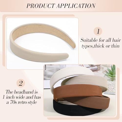 obeoby Cute Headbands for Women, Trendy Headband for Vintage Outfit Non Slip 1 Inch diademas para niñas Wide Hair Bands for Women's Hair Fall Head Bands Accessories Gifts - Thumbnail 4