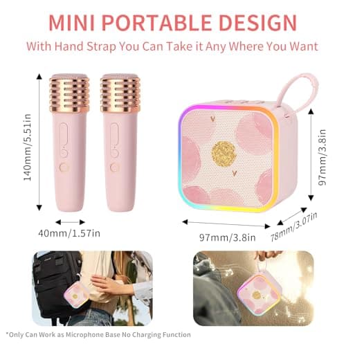 Mini Portable Karaoke Machine with 2 Wireless Mic,Home Karaoke System for Kids,Travel/Birthday Parties/Holidays,Bluetooth Speaker with Carry Handle,Ideal for Ages 3-12 - Thumbnail 6