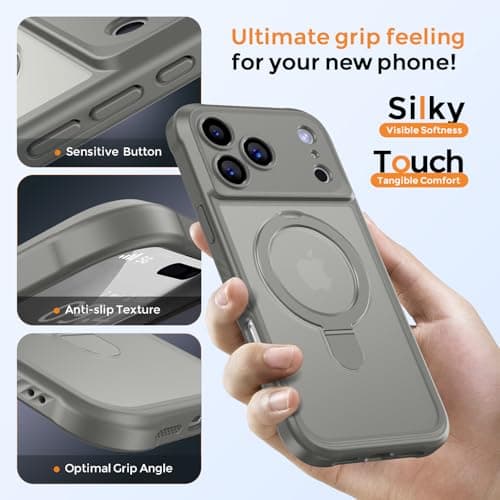 MOCCA Design for iPhone 17 Pro Max Case, Compatible with Magsafe [Premium Invisible Magnetic Ring Stand] [Military Drop Protection] Full Camera Guard Translucent Matte Slim Phone Cover,Titanium Gray - Thumbnail 6