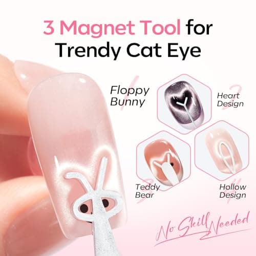 Modelones Gel Polish Cat Eye Magnet for Nails, 5 PCS Nail Magnet Tool Set for Cateye Gel Polish, 4-in-1 Cat Eye Nail Magnet with Magnetic Bead, Heart, Bunny &Circle Cat Eye Magnets for DIY Nail Art - Thumbnail 3