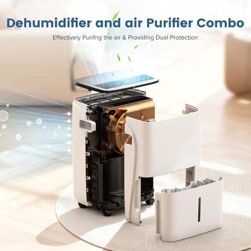 KISSAIR 80 Pint Dehumidifier for Basement and Home, Covers up to 4,500 Sq. Ft Rooms, High-Efficiency Compressor Dehumidifier with Drain Hose and 1.05 Gallons Water Tank, Auto Shut-Off, 24HR Timer - Thumbnail 5