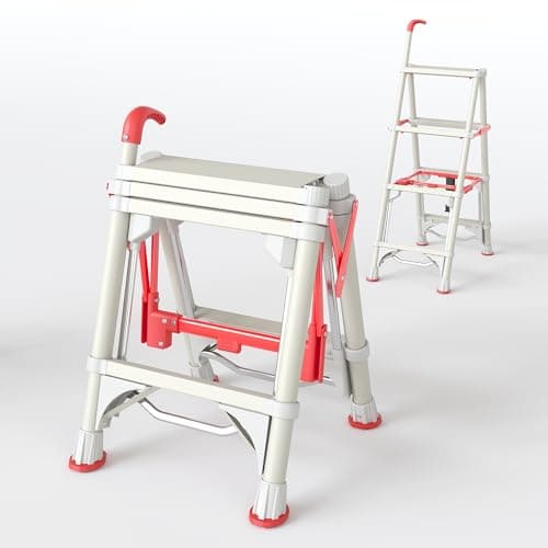 4-Step Folding Step Stool with Locking Support, Wide Anti-Slip Pedals & Hand Grip, Compact 3.5 FT Home Access Ladder for Indoor & Outdoor Tasks -White - Image 1