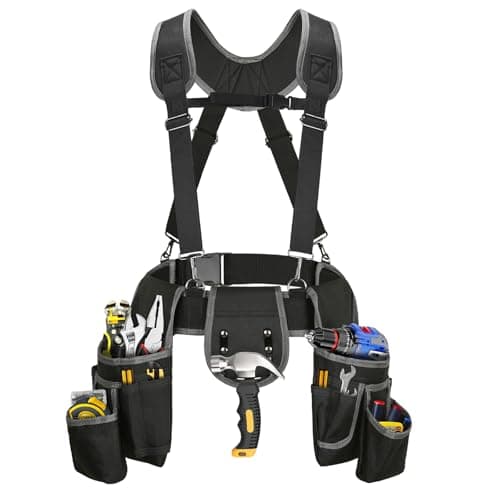 Tool Belt with Suspenders, Professional Tool Belt for Men, 18-Pocket Adjustable Heavy Duty Tool Organizer for Electrician, Carpenter, Framer, Construction Worker, Black & Blue (32''–66'') - Image 1