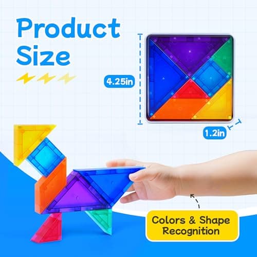 trailfun Magnetic Tangrams, Magnet Blocks STEM Montessori Toys for Kids, Toddler Magnetic Puzzles Educational Travel Activity Road Trip Essentials - Thumbnail 4