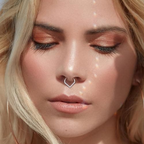 BOGKU Titanium Septum Nose Rings Hoops for Women Segment Nose Rings 16G Hypoallergenic Cartilage Conch Helix Rook Hoop Earrings (16 Gauge 8mm, Teardrop-Silver) - Thumbnail 4