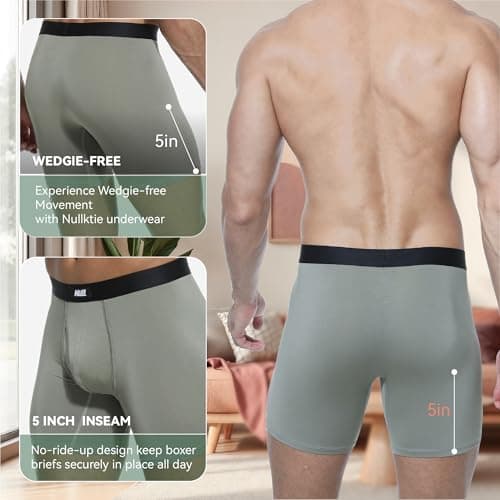 Nullktie Men's Boxer Briefs with Fly 4 Pack, Micro Modal Underwear with Pouch, No Ride Up - Thumbnail 5