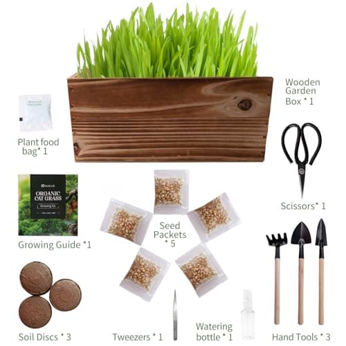 5-Pack Cat Grass Kit for Indoor Cats with Wood Planter, Grow Organic Non-GMO Wheat Grass in 4-7 Days, Aids Digestion & Hairball Control, Ideal Birthday Gift for Cat Lovers - Thumbnail 3