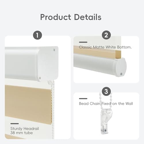 GHV Corded Zebra Blinds for Windows Room Darkening Blinds Dual Layer Privacy for Home and Office (Khaki, 38 in(W) x 72 in(H)) - Thumbnail 4