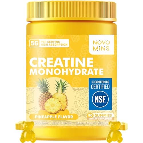 novomins Creatine Monohydrate Gummies for Men & Women, Chewables Creatine Monohydrate for Muscle Strength, Muscle Builder, Energy Boost, Pre-Workout Supplement(90 Count)-Pineapple Flavor. - Image 1