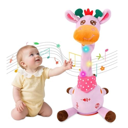 MIAODAM Dancing Giraffe Singing 10 Children's Song, Stuffed Baby Toy Repeats What You Say, Christmas Colorful Glowing Plush Interactive Toys Easter Day Gifts for Kids (Purple Giraffe) - Image 1