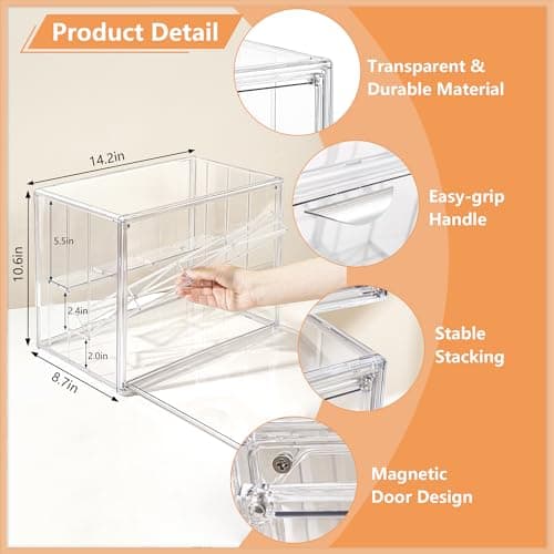 Attelite Clear Acrylic Display Case,3 Tier Display Shelf with 2 Movable Plate, Stackable Protection Showcase for Action Figures, Display Storage Box Countertop with Magnetic Door - Thumbnail 2