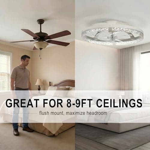 20" Ceiling Fan with Light, Flush Mount, Remote Control, White - Thumbnail 5