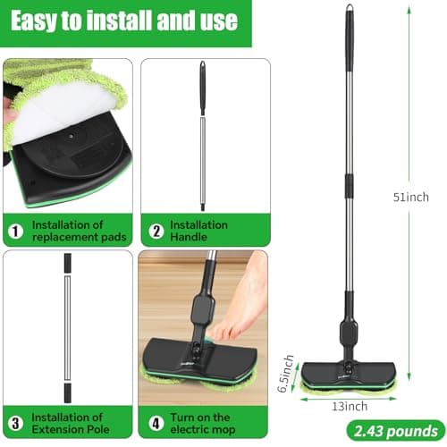 Battery Cordless Electric Mop H1,13-Inch Max Cleaning Pad Electric Spin Mop, Laminate Floor Cleaner for Mopping, Automatic Spin Mops for Hardwood, Tile-No Water Tank - Thumbnail 4
