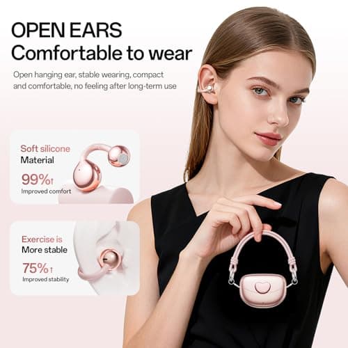 WUYUEGE Upgraded Clip-On Earbuds Comfortable Fit,Open Ear Buds Bluetooth 6.0 Wireless Headphones for Women, Lightweight for Small Ears,Stable Connection for Work, Sports, Glasses Friendly & Gift - Thumbnail 4