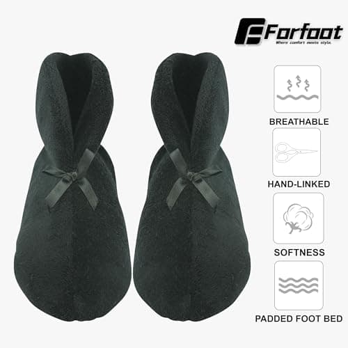 Forfoot Slipper Boots, Winter Bootie Slippers for Women Extreme Cold Light Coral Plush Indoor House Bedroom Slippers Fuzzy Black Home Office Shoes US 9.5 - Thumbnail 3