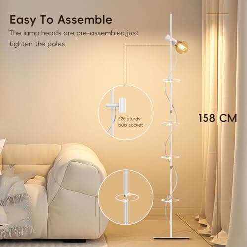 MOSLIAN Floor Lamp for Living Room,Adjustable Height&Dimmable&Rotatable lamp Head Standing Floor Lamp,2200K Warm Ambiant Lighting with Amber Clear Bulb for Living Room,Bedroom (Bulb Included) - Thumbnail 3