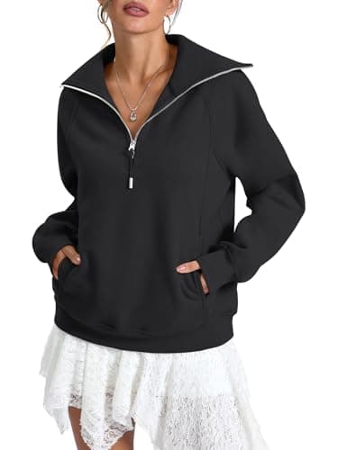 EasyGala Womens Fleece Lined Sweatshirts Oversized Half Zip Warmth Pullover with Pocket Trendy Long Sleeve Going Out Tops Winter Outfits Clothes 2025 Black XX-Large - Image 1