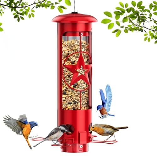 Squirrel Proof Bird Feeders for Outdoors with Weight-Activated, 3LB Large Metal Wild Bird Feeders for Cardinals,Blue Jay,Finch, Weatherproof Durable Tube Hanging Bird Feeder for Backyard,Garden,Patio - Image 1