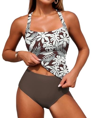 ZAFUL Two Piece Tankini Swimsuits for Women Tummy Control Bathing Suits Swim Tank Top with Bottom Girls Swimsuit Swimwear Bworn Floral L - Image 1