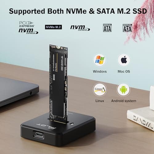 AMZPILOT Tool-Free M.2 NVMe & SATA to USB C Docking Station, 10Gbps SSD Reader Adapter for Data Rescue & External Storage, Supports M/B+M Key NVMe PCIe & SATA NGFF 2230-22110, for Laptop, PC - Thumbnail 2