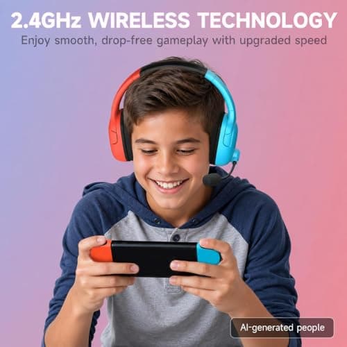 AOC Wireless Gaming Headset for Nintendo Switch 2/OLED/Lite, Wireless Gaming Headphones with Mic, 3.5mm Stereo, Noise Cancelling Mic, Lightweight On-Ear for PS5, PC, Fortnite (Red/Blue) - Thumbnail 5