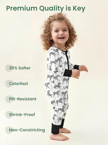NewSeed Unisex Infant Neutral Zipped Footies, Viscose from Bamboo 2-Way Zipper Romper Outfit, 0-24 Months One-piece Jumpsuit (Zebra, 9-12M) - Thumbnail 5