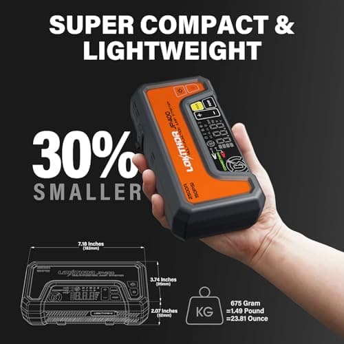 LOKITHOR JP400 Jump Starter with Air Compressor, 2500A 12V Portable Car Battery Booster Pack (8.5L Gas/6.5L Diesel) with ConnectMax Tech, 150PSI Tire Inflator, Auto-Shutoff & Dynamic Dwell (Orange) - Thumbnail 3