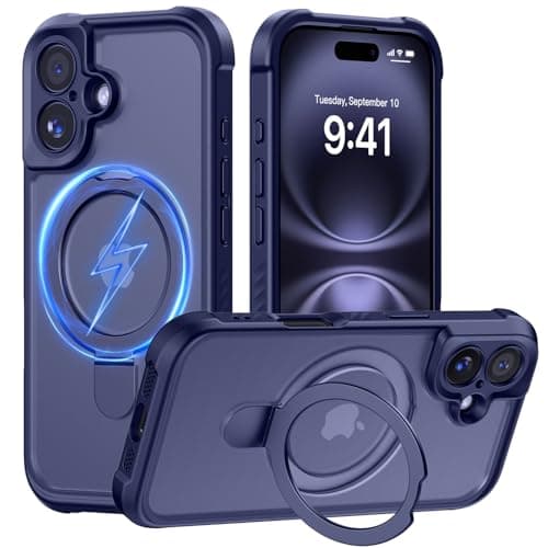 MOCCA Design for iPhone 16 Case with Magnetic Invisible Stand [Full Camera Protection] [Compatible with Magsafe] Military Drop Shockproof Translucent Matte Phone Case Cover 6.1",Deep Blue - Image 1