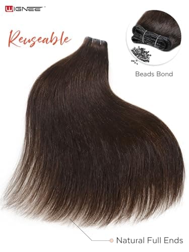 WIGNEE Twin Tab Butterfly Genius OVO Weft Hair Extensions Human Hair Latest Brown Double Invisible Real 100% Remy Human Hair Weft with Micro Bead Hair Extensions 100g 2PCS 18 Inch - Thumbnail 5