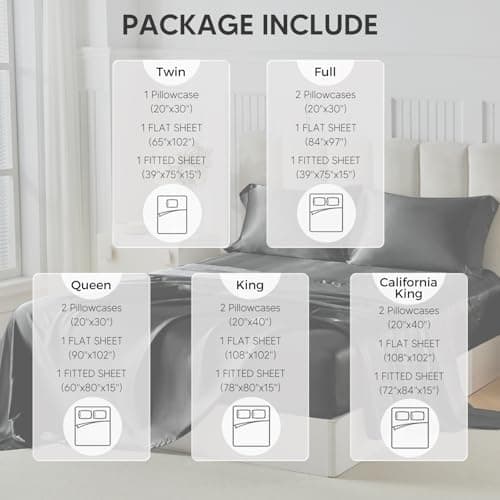 Tokokimo Satin Sheets CKing Size 4 PC - 16" Deep Pocket Silky Soft Bed Sheets, Wrinkle-Free Black Satin Silk Sheet, Hair & Skin Saver Bed Sheets Set with 1 Fitted Sheet, 1 Flat Sheet, 2 Pillow Cases - Thumbnail 6