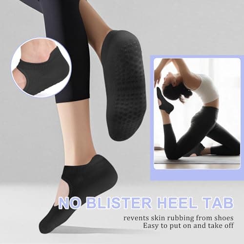 AUHUAYAO pilates socks with grips for women yoga socks for women non slip dance socks pure barre socks yoga sets ballet grip socks socks with grips (US, Alpha, One Size, Regular, Regular, 6, black) - Thumbnail 3