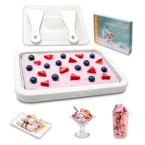 Rolled Ice Cream Maker with Lid and 2 Spatulas, At-Home DIY Instant Rolled Ice Cream Tray for Soft Serve, Slushies, Frozen Yogurt, Sashimi Plate, for Fun Family Activities, DIY Parent-Child Time - Image 1