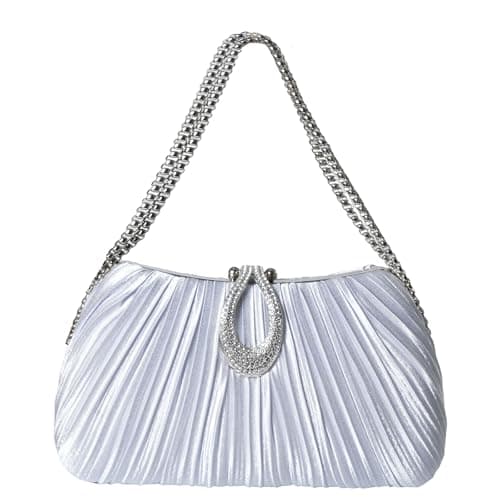 Silver Clutch Purses for Women -Elegant Sparkling evening bags for Wedding Galas, Prom Nights, Cocktail Parties&Formal Events